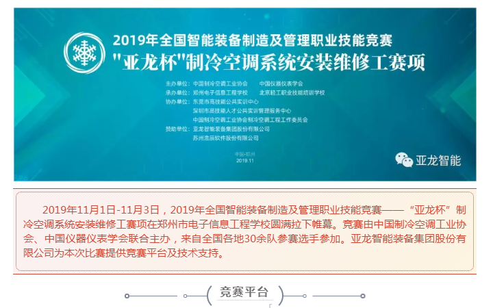 2019年全国智能装备制造及管理职业技能竞赛——“亚龙杯”制冷空调系统安装维修工赛项圆满闭幕